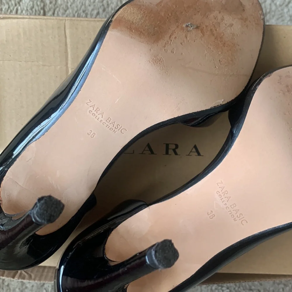 Zara Black Patent Leather Open-Toe Stiletto Heels